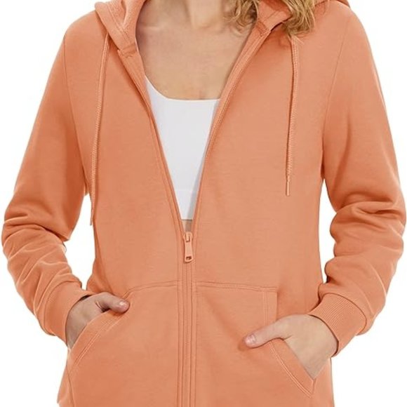 MagcoMsen Fleece Hooded Jacket Size XL Apricot Front Zip 2 Pockets Heavyweight - Picture 2 of 10